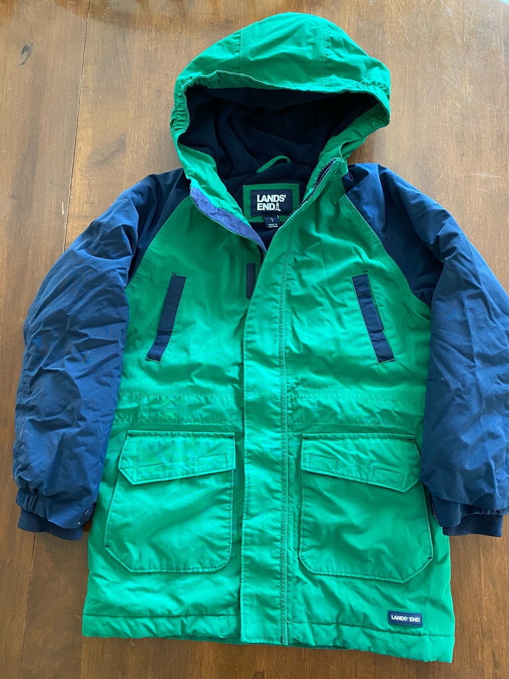 Lands' End Kids Squall Waterproof Insulated Jacket Size 7 — Green & Navy